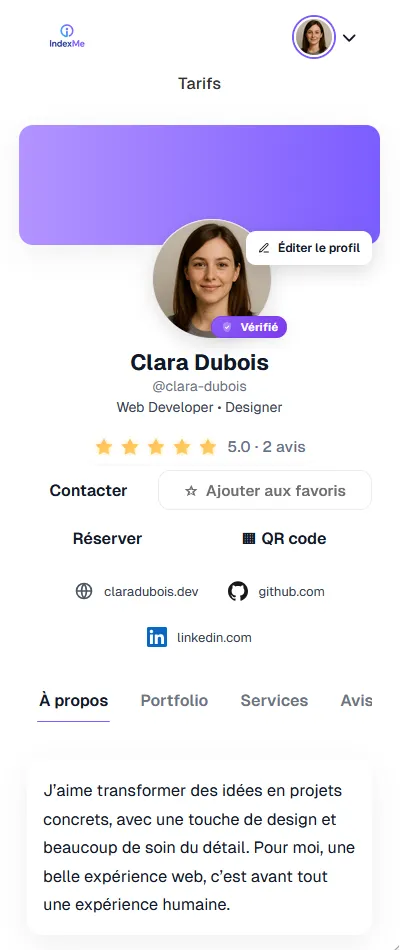Visuel du tableau de bord IndexMe